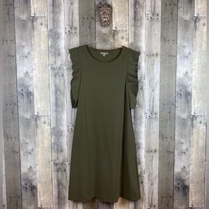 COS Knit Ruffle Sleeve A Line Dress in Army Olive Green Size Small.